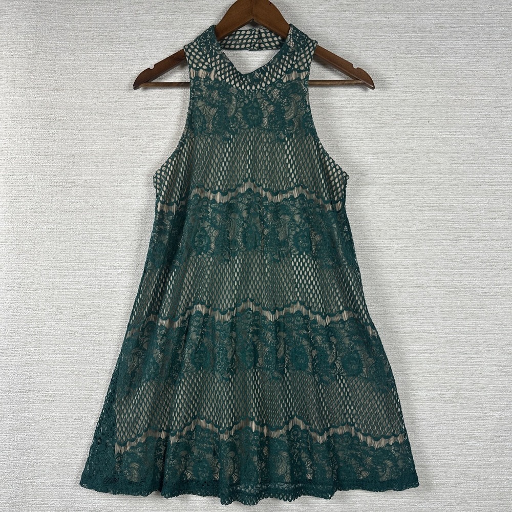 Dina Be Dress Med Green Lace Crochet Cottagecore Regency Royalcore Coquette Folk